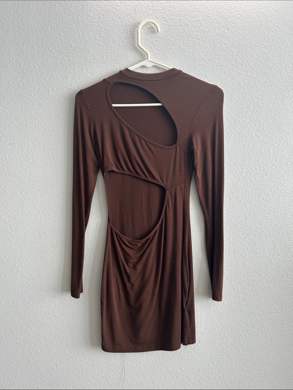 SHEIN Brown Long Sleeve Cutout Mini Dress